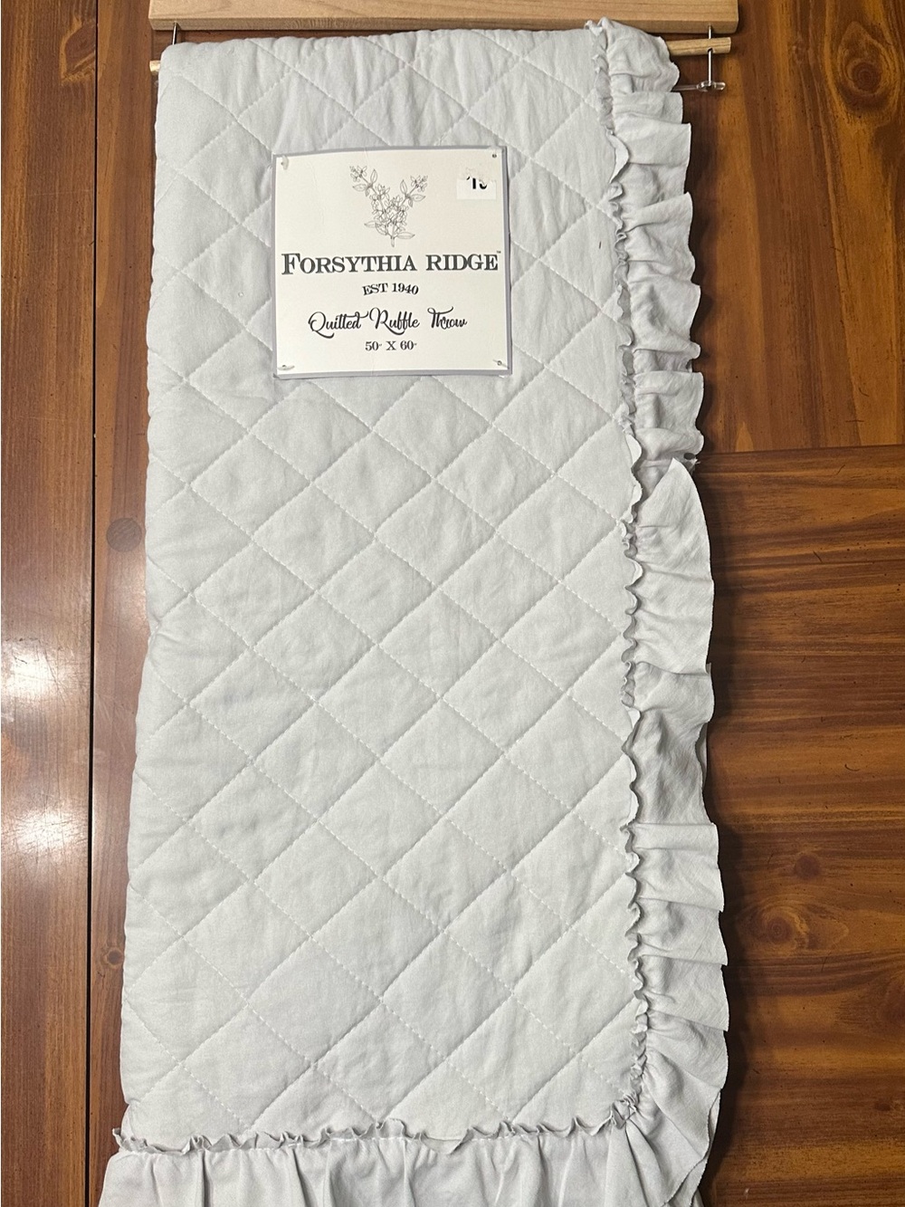 Quilted Ruffle Throw Blanket in Light Gray